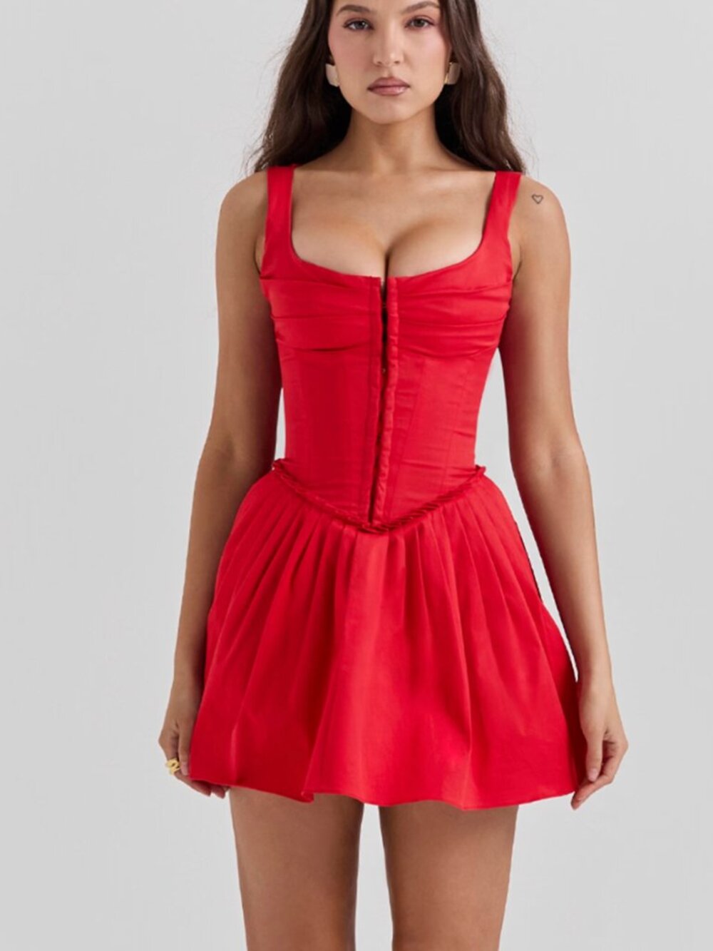 House of CB Red Cupid Scarlett Pleated Mini Dress Fuller Cup L+